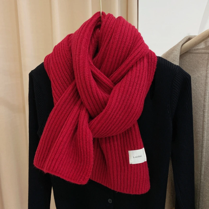 针织毛线围巾女冬季2024新款高级感百搭韩版短围脖纯色保暖女款