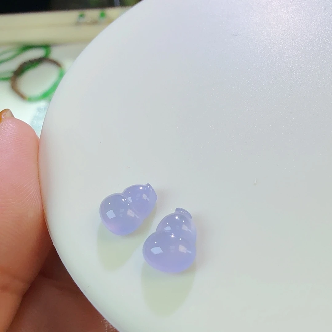 翡翠裸石冰紫葫芦一对