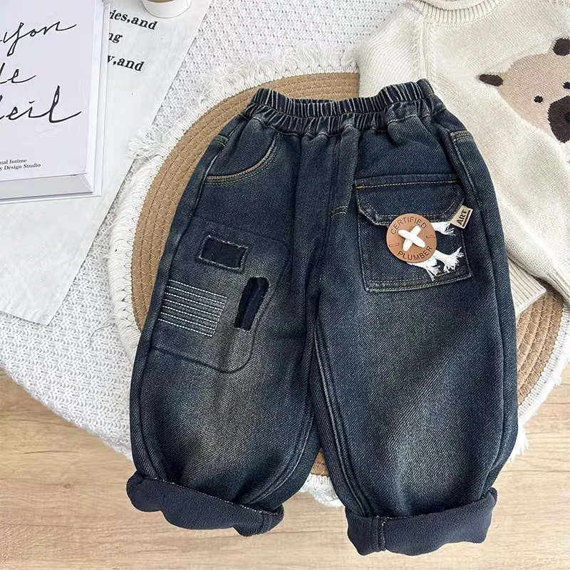 2320时尚 潮流洋气百搭秋冬款男女童加绒牛仔裤