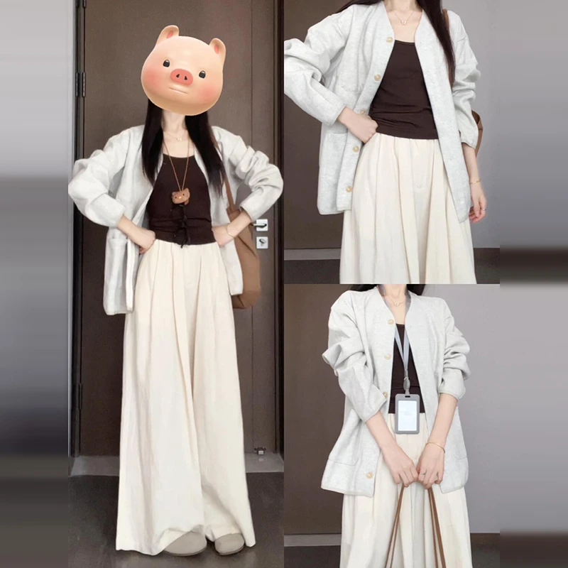 外套上衣时尚休闲百搭女装宽松长袖秋季中长款男友风单排扣直下摆