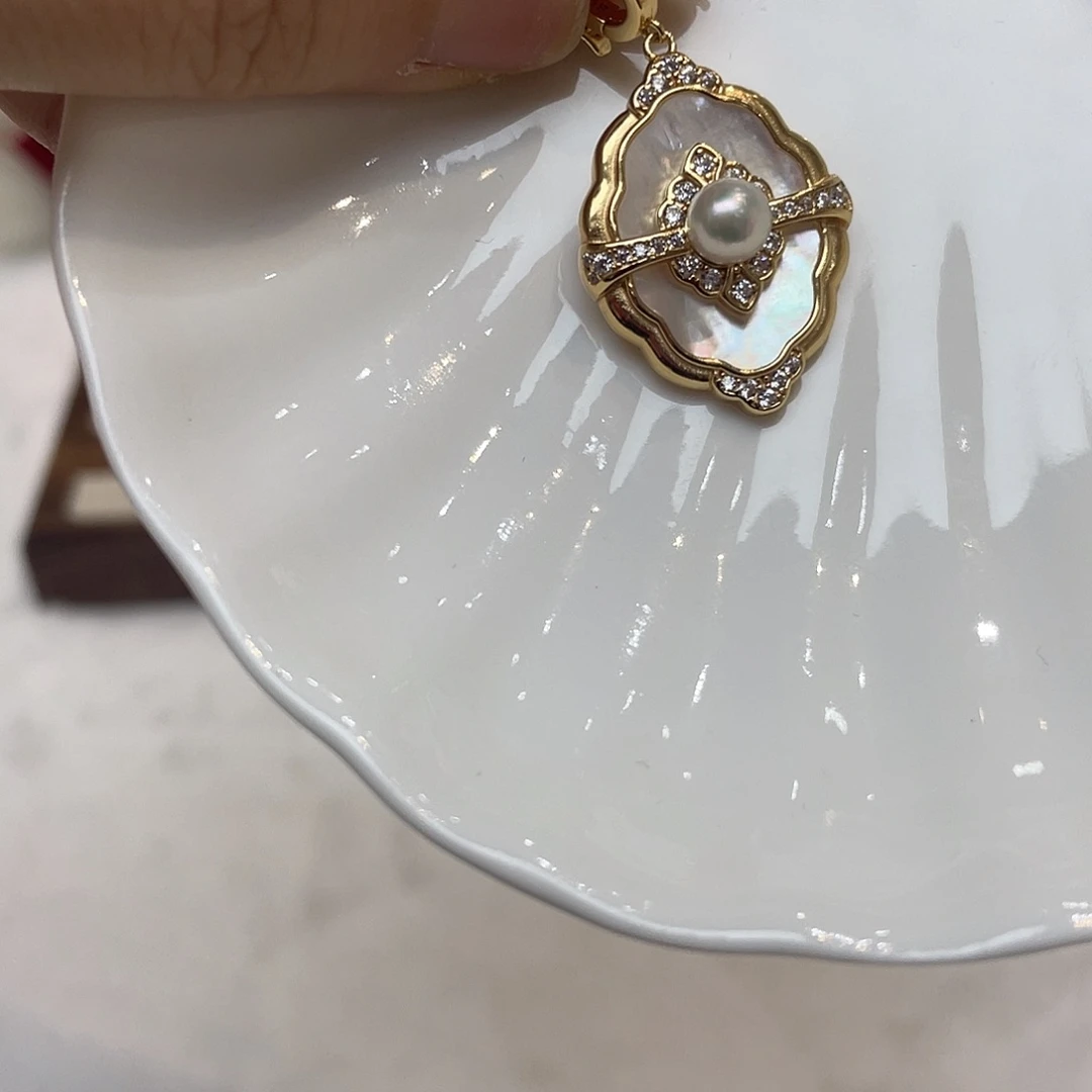 吊坠(不含链)银S925镶嵌海水珍珠