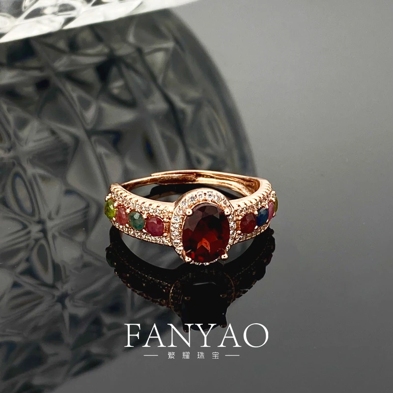 11540 气质优雅精致糖果镶嵌石榴石开口戒指