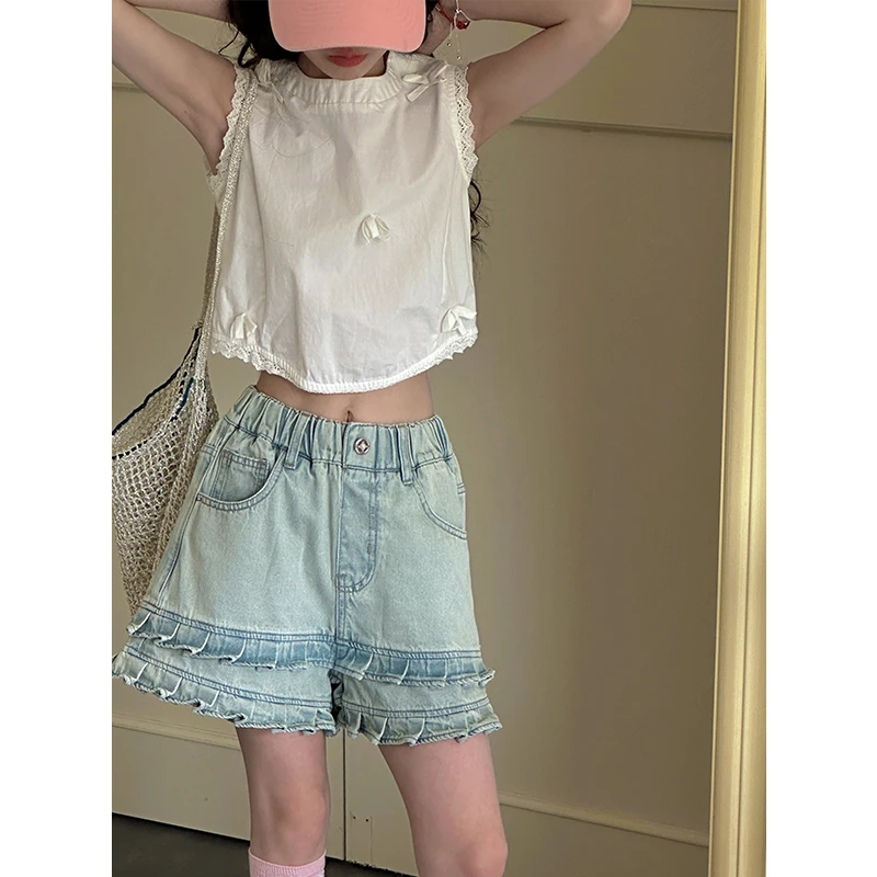 K28747蕾丝边女童背心夏装儿童无袖上衣2025新款女大童休闲内搭潮