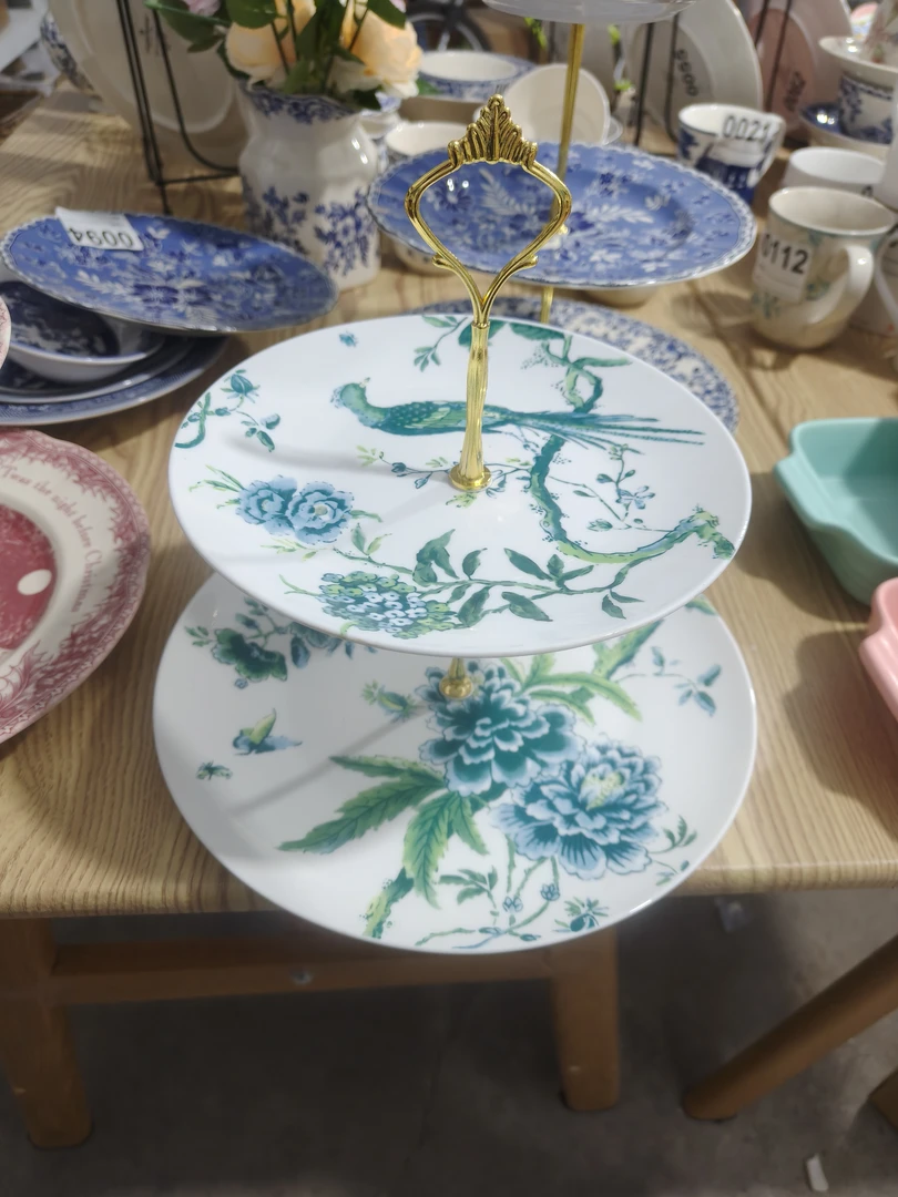 绿色翡翠孔雀双层蛋糕盘点心盘