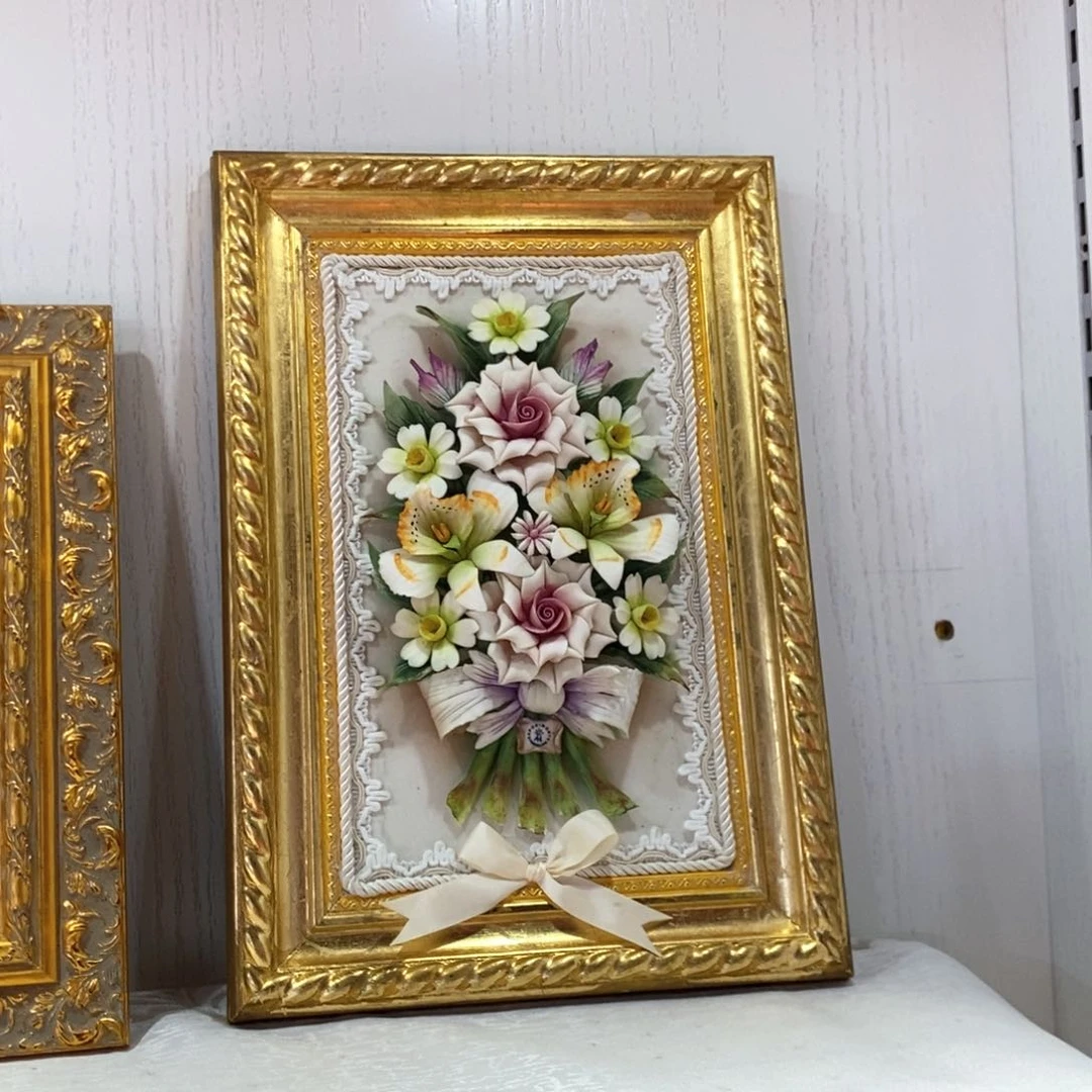 摆件意大利陶瓷花挂画赏盘