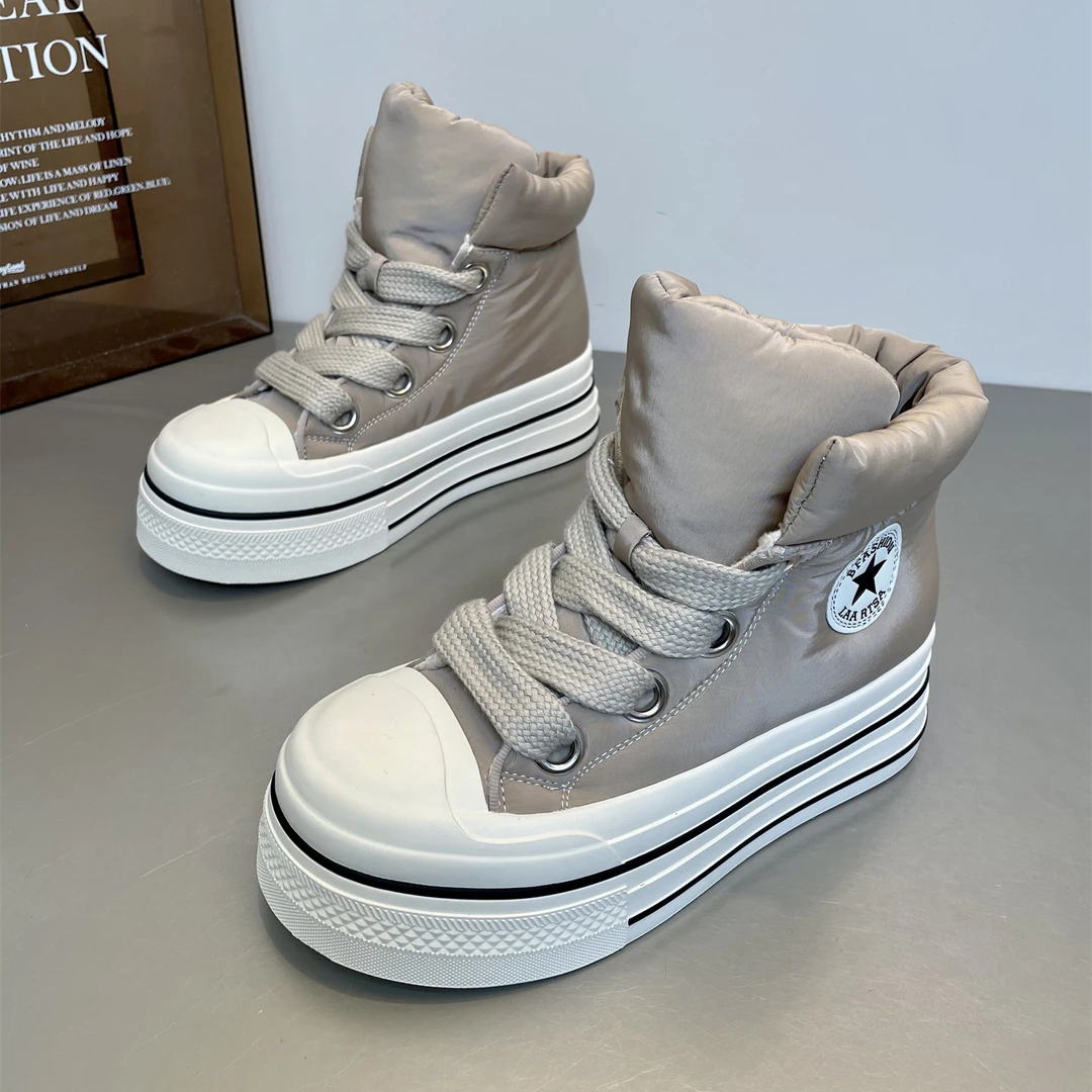 欧洲站欧货潮蓬蓬短靴羽绒布填充感面包鞋加绒大棉鞋厚底高帮板鞋