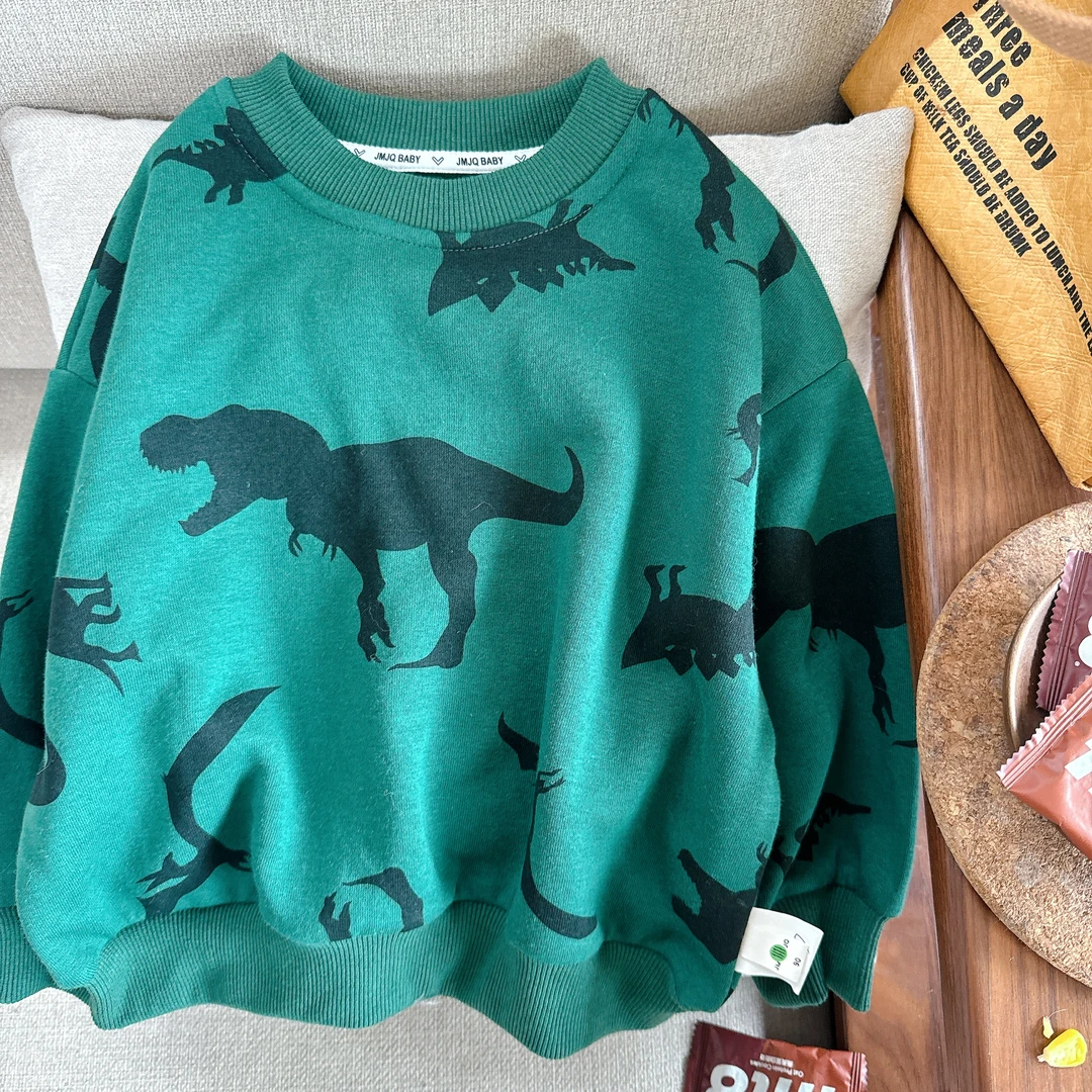 【JMJQ 201320】深秋冬年款儿童时尚满印恐龙加厚抓绒圆领卫衣