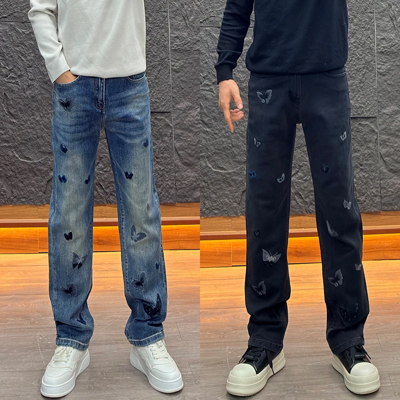 【刺绣款裤子】刺绣男牛仔裤美式潮男磨白设计感裤子休闲通勤牛仔裤