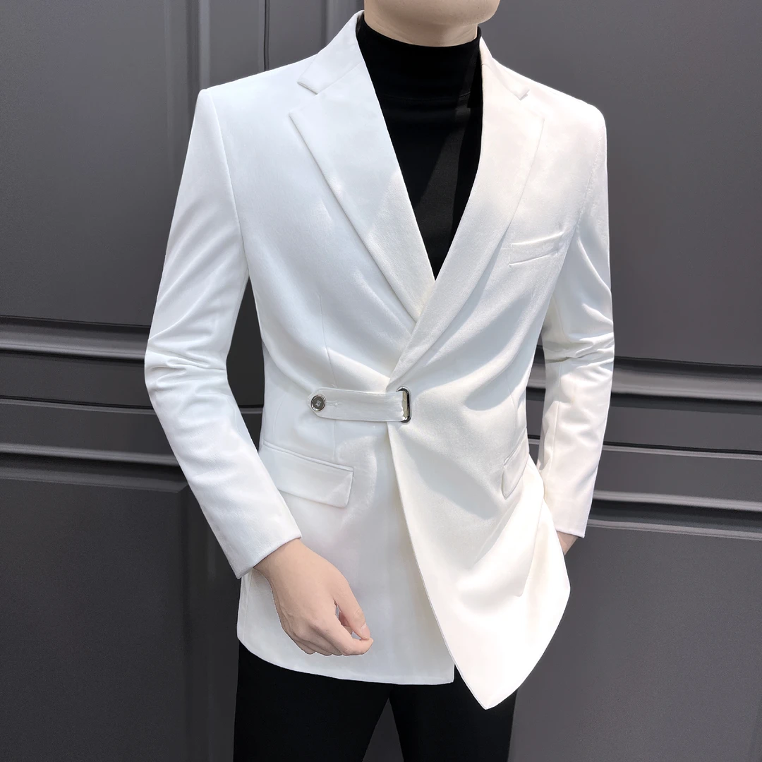 侧扣休闲西装外套男款秋季2025新款痞帅男装商务英伦雅痞男士西服