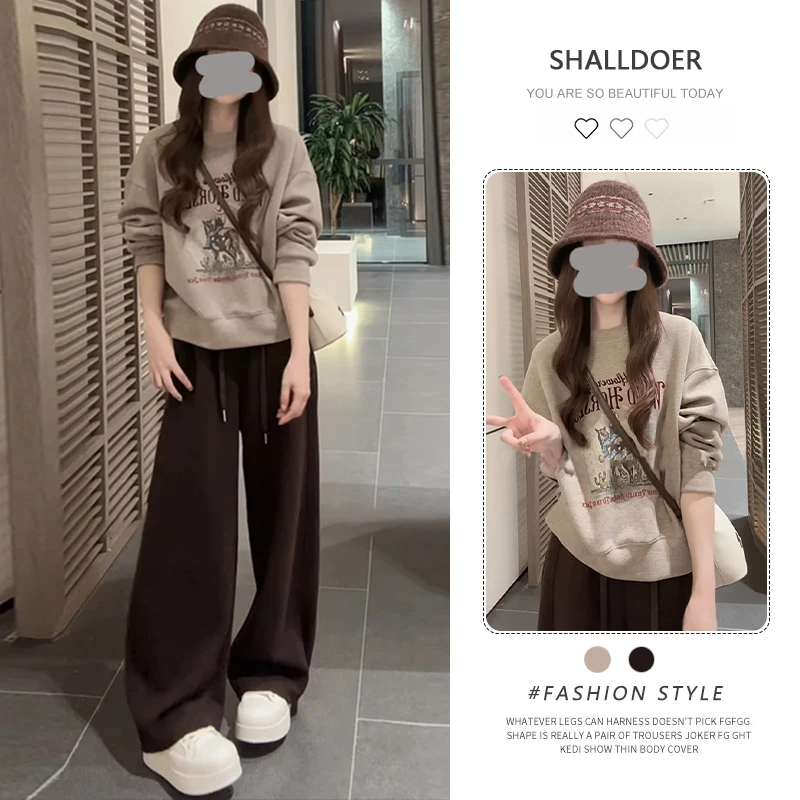 2026春秋季新款美式复古字母印花长袖T恤女洋气宽松圆领打底上衣