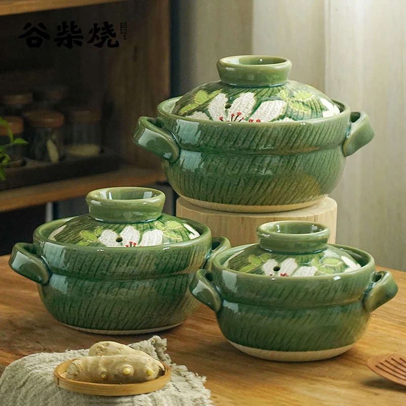【乐融-山茶花】谷柴烧 家用加厚煮粥煲汤砂锅耐高温汤锅土锅高颜值