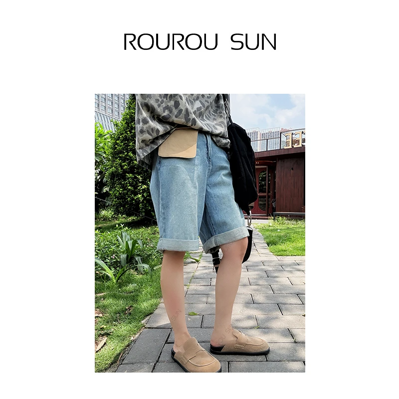 5998美式复古工装大口袋牛仔短裤女潮牌宽松中裤休闲五分裤