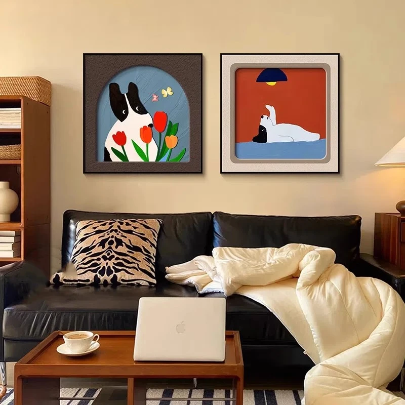 中古风餐厅装饰画治愈系走廊过道挂墙壁画复古风客厅卧室床头挂画