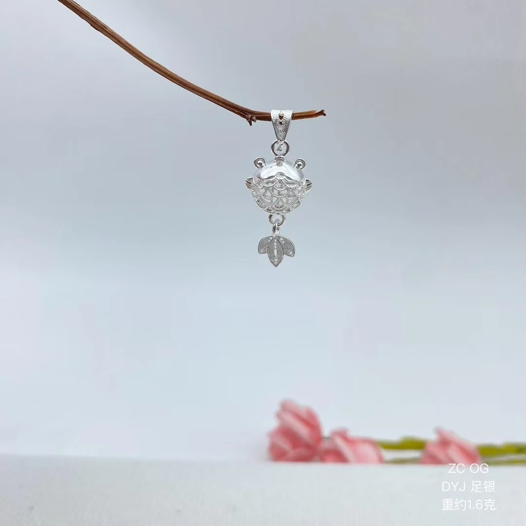 吊坠足银 【银喜生】足银花丝百搭手工气质坠链民族风复古小鱼吊坠