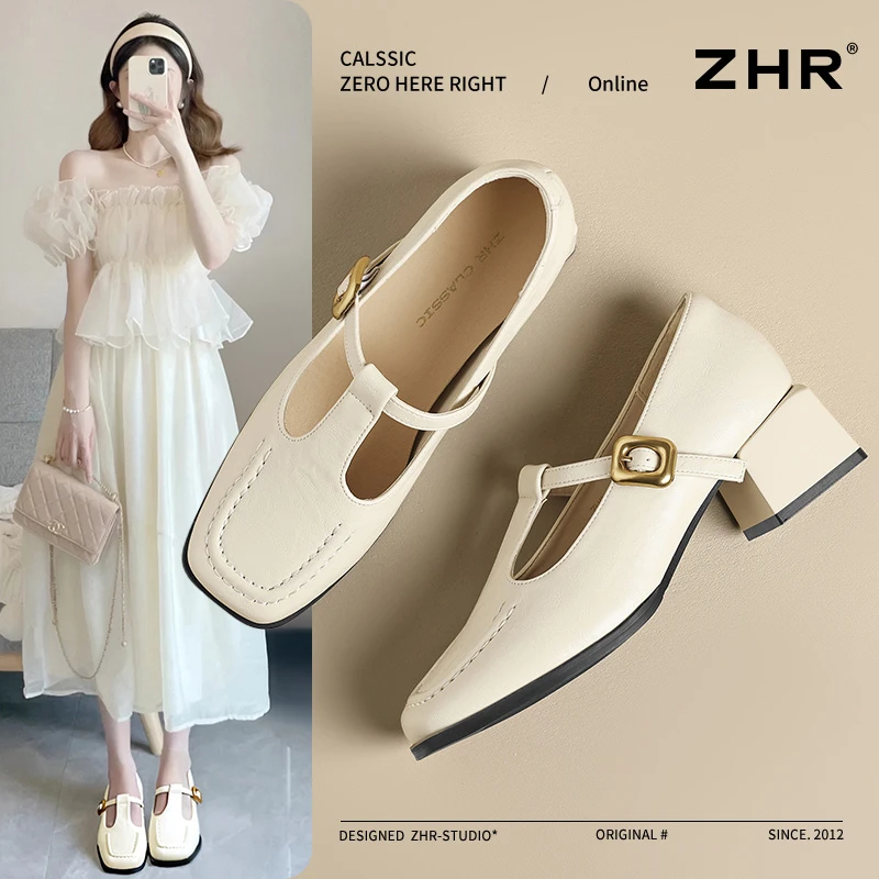 ZHR则则复古玛丽珍女鞋夏季新款法式配裙子穿粗跟单鞋小皮鞋女