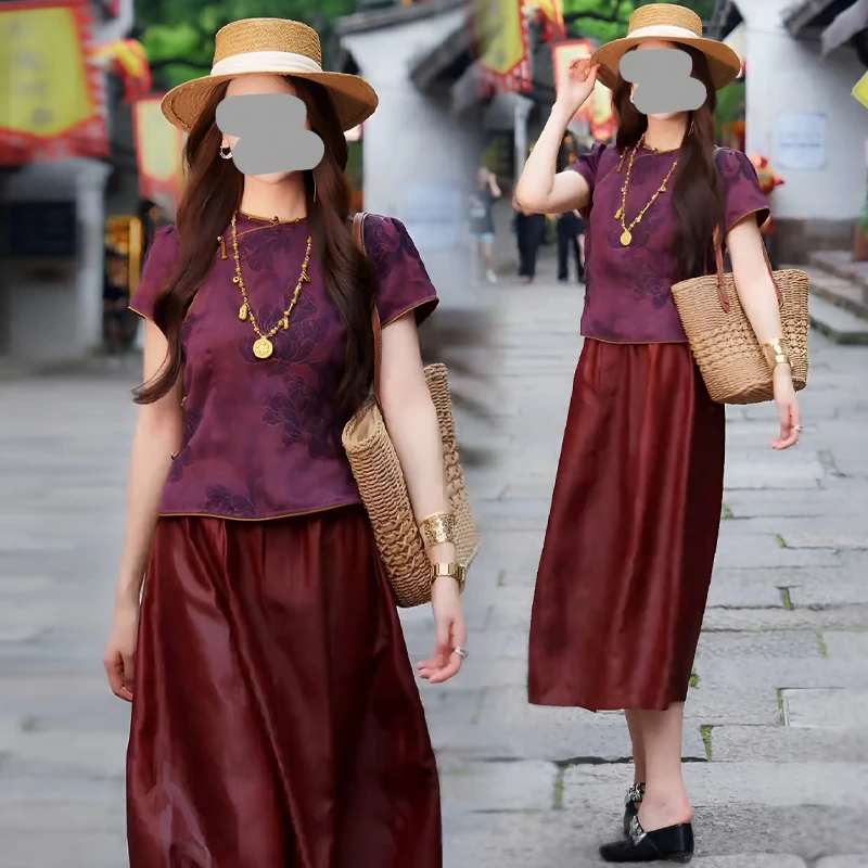 2025夏季新款气质时尚优雅洋气宽松国风上衣百搭气质半身裙套装
