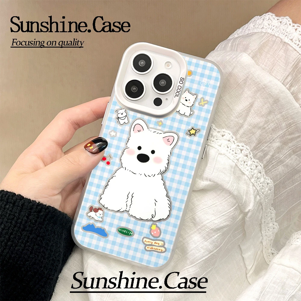 【彩银】格子西高地接适用于苹果16promax华为vivo小米防摔手机壳