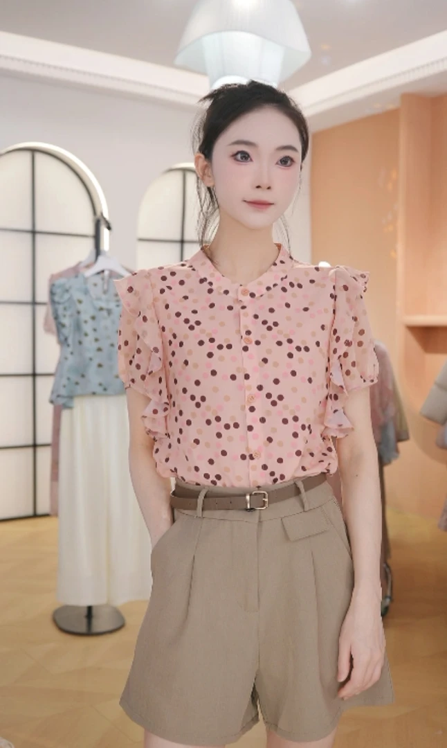 F2991显瘦气质洋气夏季印花提花设计感减龄时尚小衫