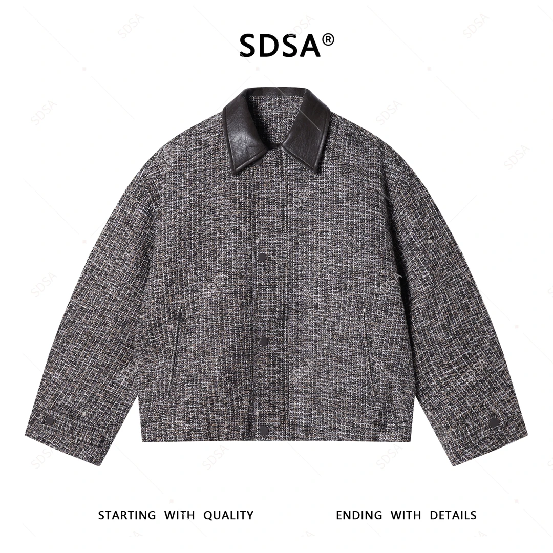 SDSA男士秋冬新款轻奢痞帅男装老钱风针织肌理感翻领外套夹克休闲