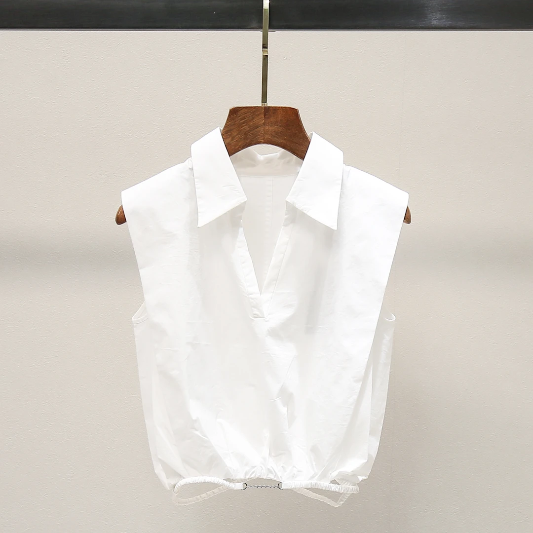 高端时尚2025夏季时髦老钱风气质翻领短款无袖衬衫上衣洋气爆款女