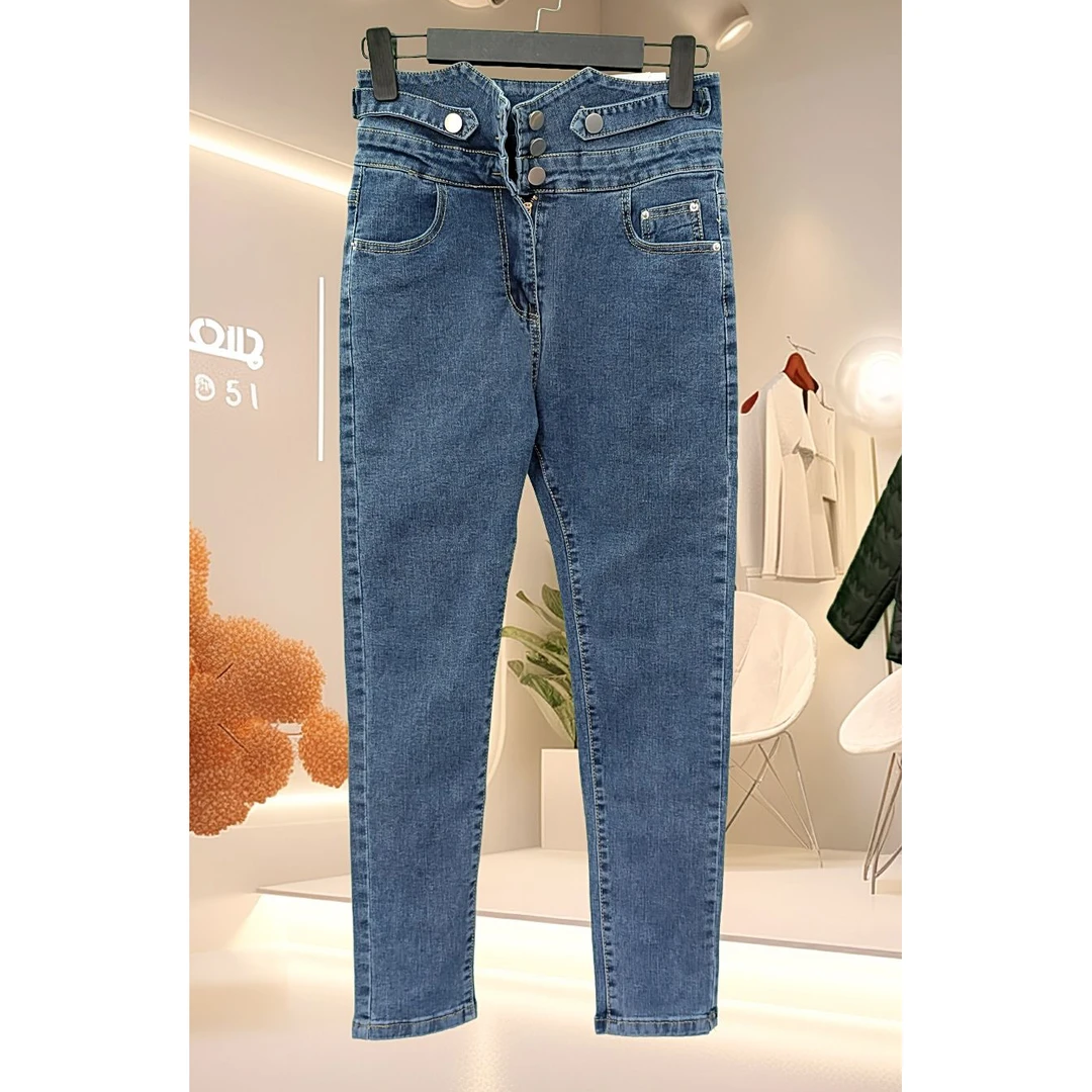 女士高腰牛仔裤春夏新款修身时尚百搭小脚潮裤  6601