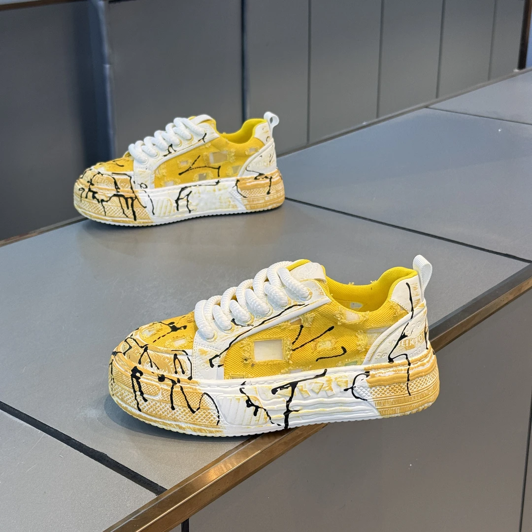 2025夏季新款舒适透气运动休闲鞋青少年厚底增高拼色百搭印花板鞋