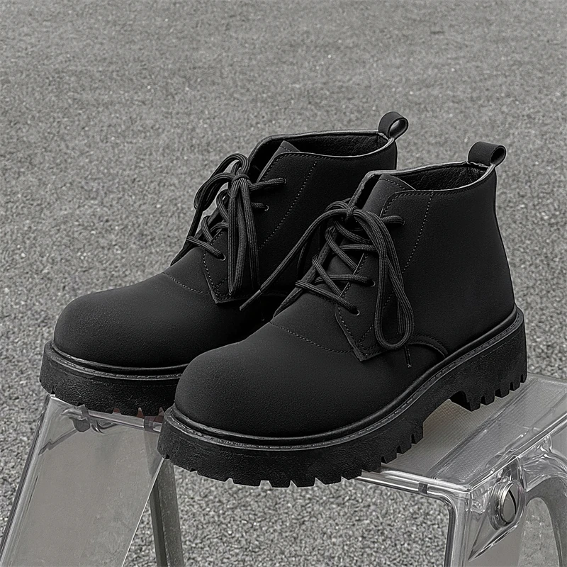独立设计师品牌原创小众高街高帮大头皮鞋情侣马丁靴增高厚底