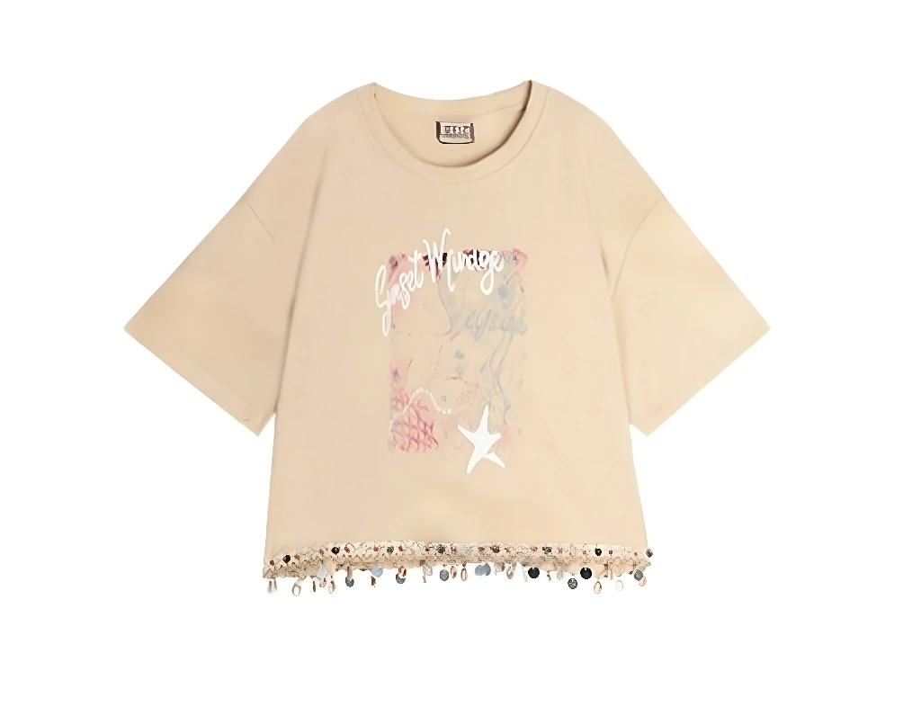 【龙哥高奢】2025夏季新款重工拼接设计感圆领上衣