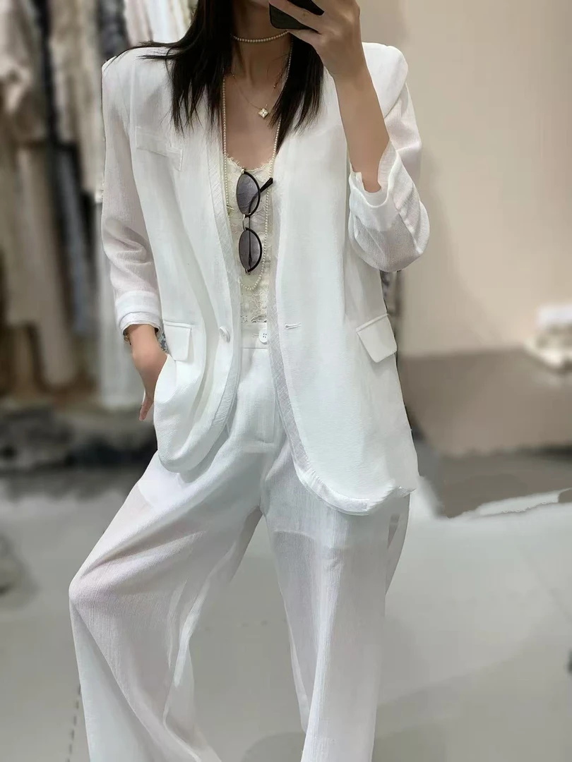 【BAI】夏季新款一粒扣长袖外套+高腰阔腿裤套装28956