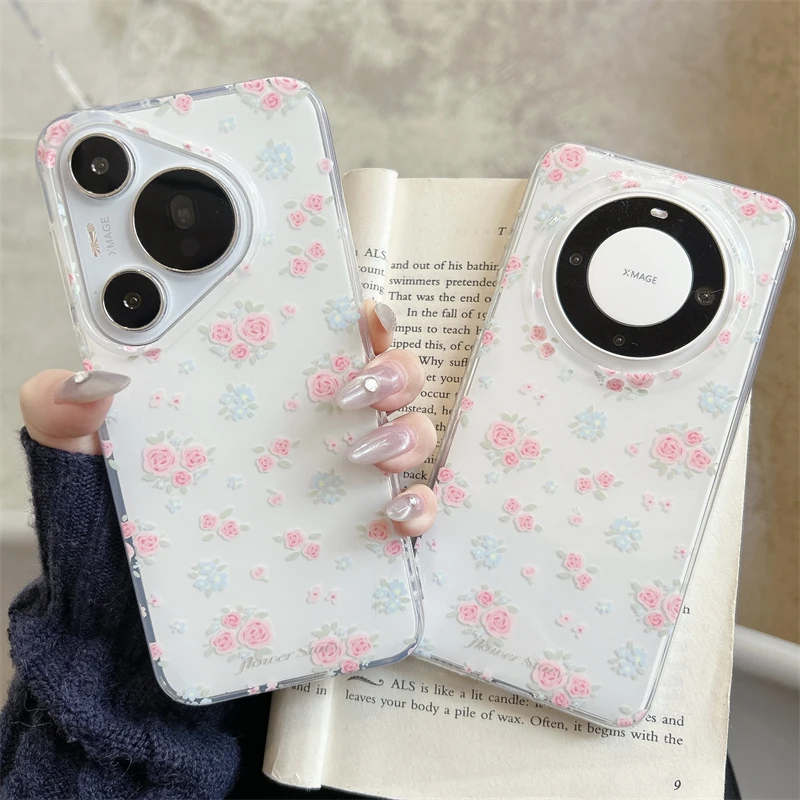 适用华为mate70pro+手机壳pura70春天小清新玫瑰花朵60防摔保护女