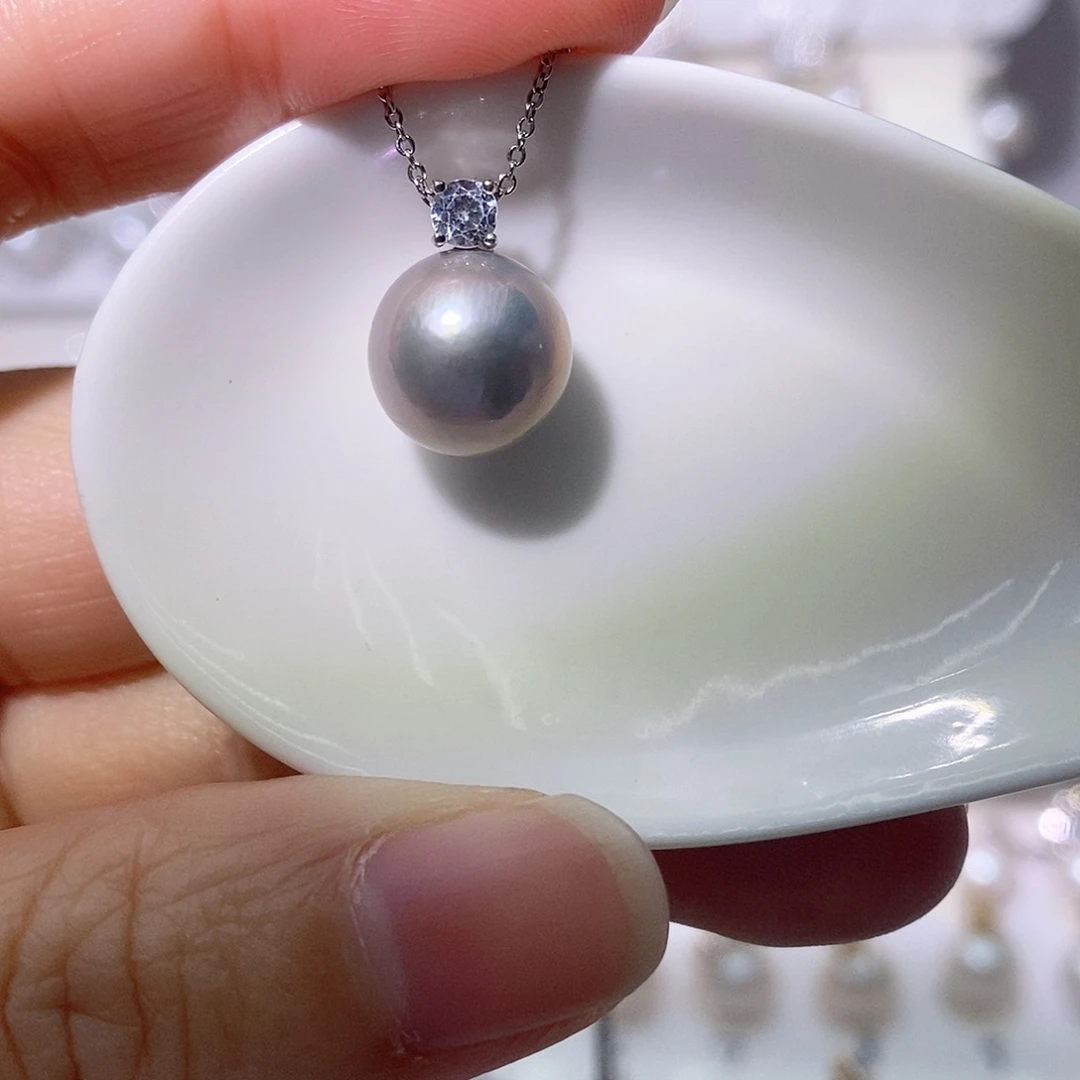 淡水珍珠吊坠(赠链)银S925镶嵌尺寸11/12毫米