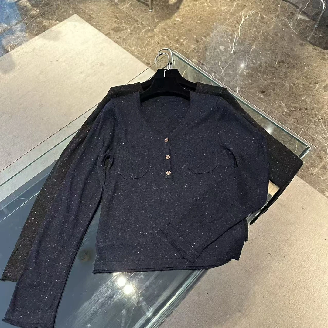 V领带口袋百搭针织显瘦上衣 J000114