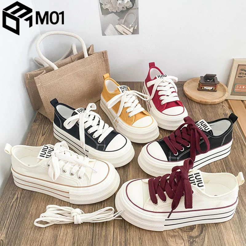 M01夏季薄款帆布鞋女2025新款厚底透气百搭小白鞋休闲板鞋