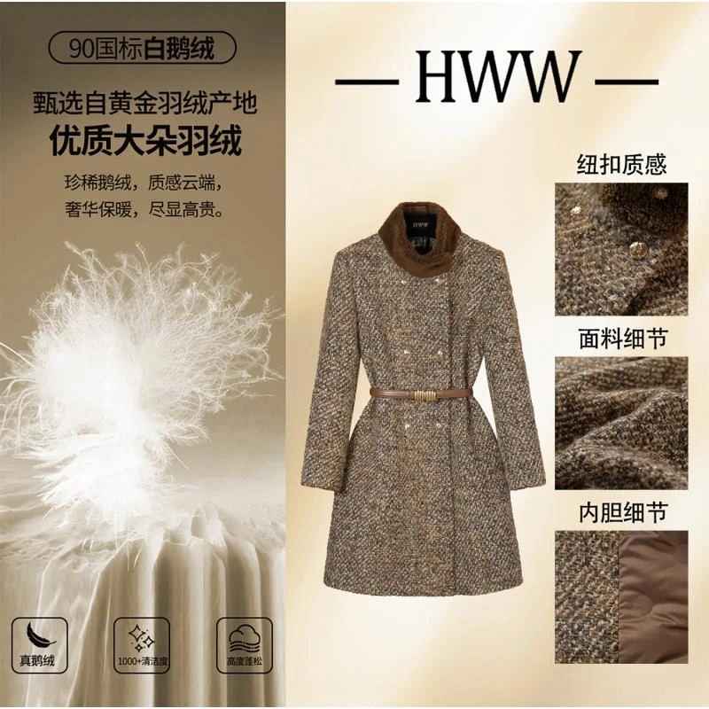 白鹅绒(袖子加白鹅绒)英伦潮流时尚气质收腰羽绒服DHZFF406856