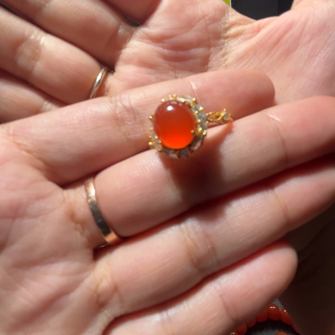 未镶嵌定制南红玛瑙女士冰红极品戒指