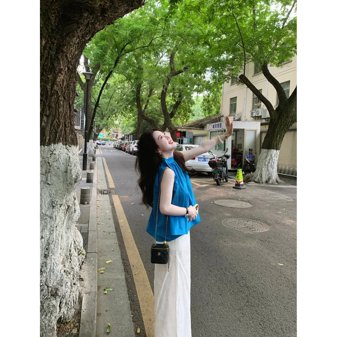 2025夏季新款韩系穿搭一整套无袖上衣百搭阔腿裤两件套装高级感