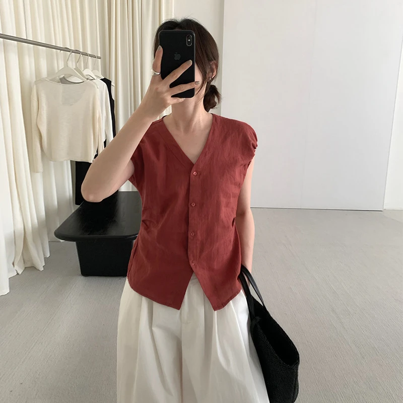 气质通勤抽褶大袖口包肩小衫女2025夏日新款V领系扣上衣