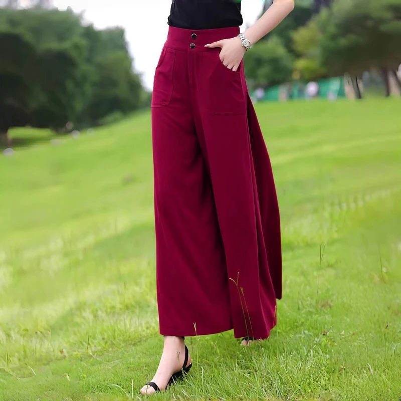 2025夏季垂感阔腿裤女直筒西裤薄高腰显瘦遮胯红色大脚休闲九分裤