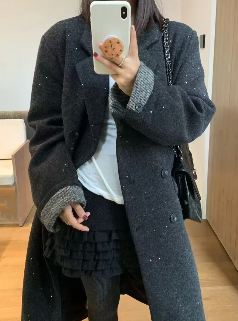 冬季韩版中长款毛呢外套高级感洋气百搭西装大衣