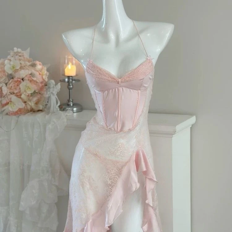 【月下山茶花】【80-125斤】苏苏轻奢睡衣带垫美背绑带蕾丝包臀