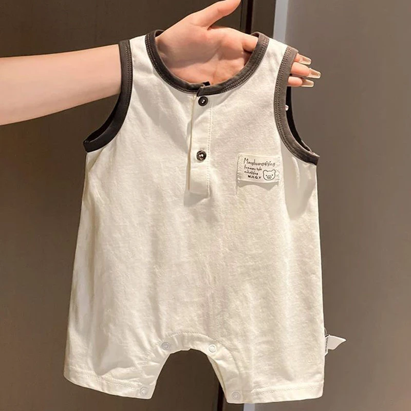 婴儿衣服夏季新款韩版宝宝无袖连体衣背心哈衣连体衣爬爬服