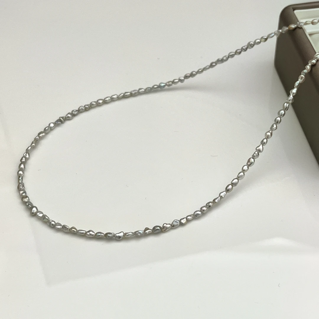 银蓝澳白keshi项链18K金野生无核天然海水珍珠油光炫彩减龄锁骨链