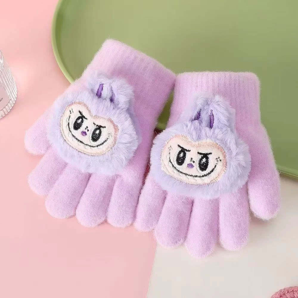 儿童拉布布手套保暖冬天季加绒加厚小男女孩户外骑行五指防风防寒