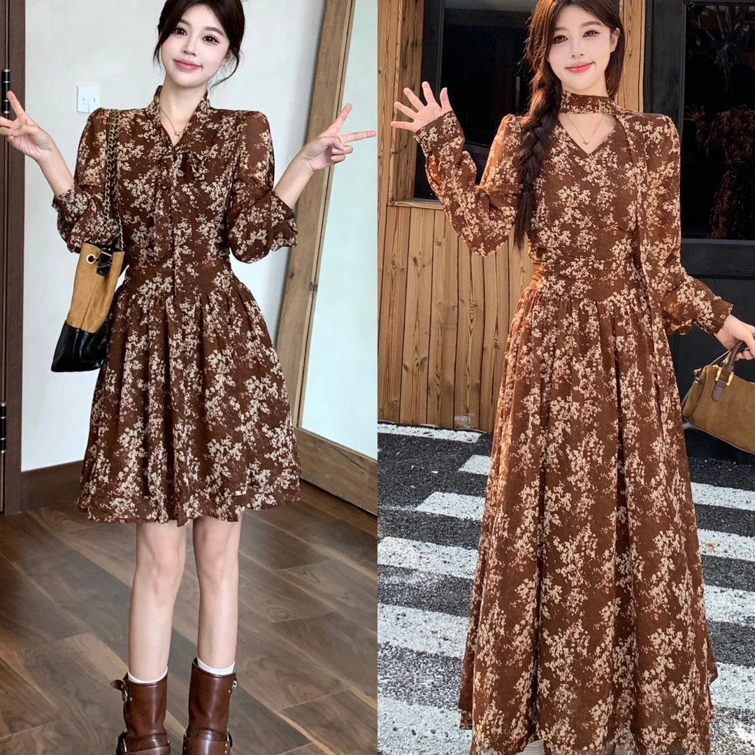 【花影流苏】胖mm茶歇法式气质老钱风碎花收腰显瘦遮肚子约会连衣裙
