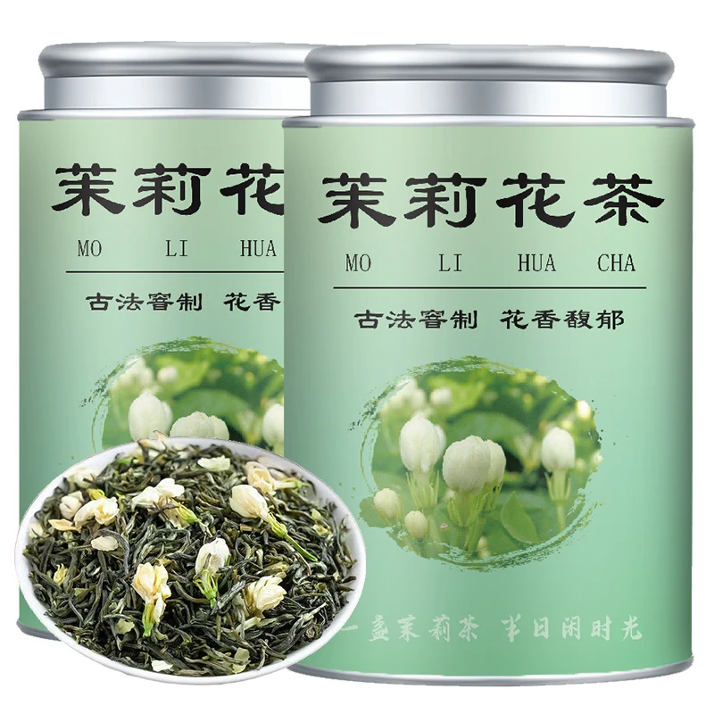 茉莉花茶飘雪2025新茶传统炒花毛峰毛尖浓郁花草茶叶罐装手工