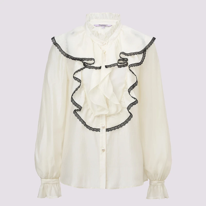 MAXRIENY优雅气质风缎面衬衫女立体蕾丝衬衣MF85TP752A20
