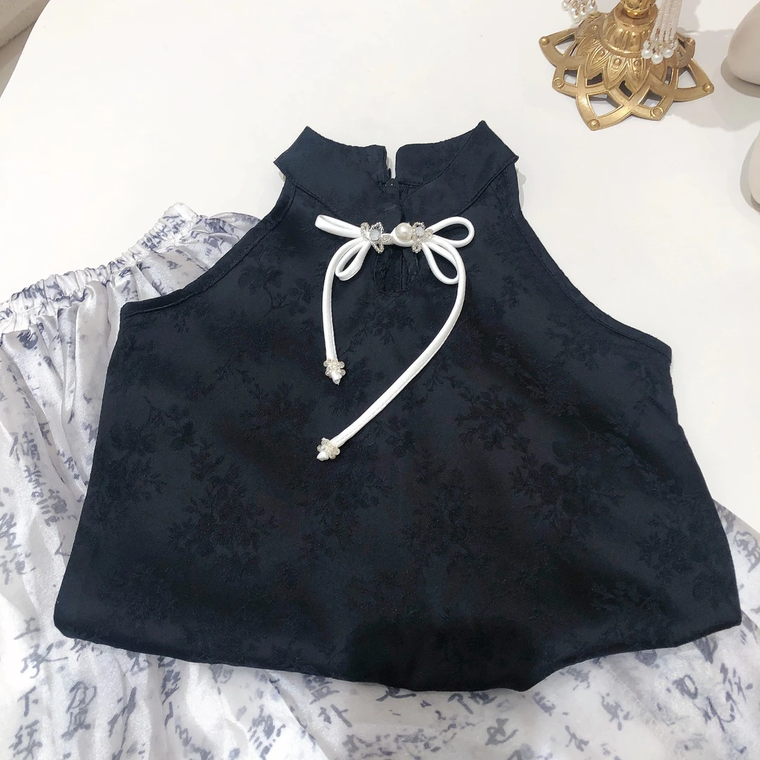 【现货】甜汐童装2025年夏季新款女童中国风套装252-TX-80179黑色