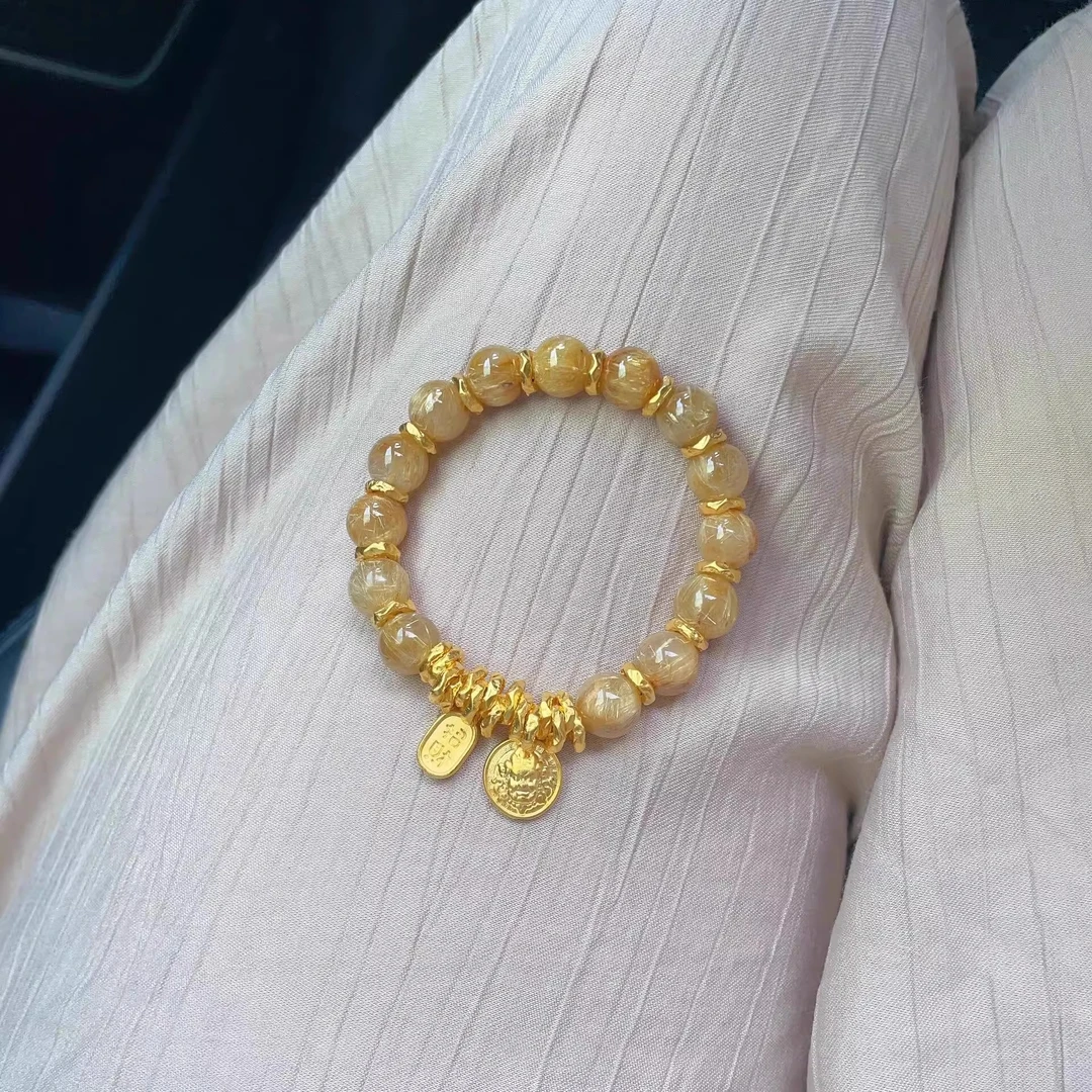铜合金手链 黄财神盘缠手链仿发晶多宝手串女新中式百搭精致小饰