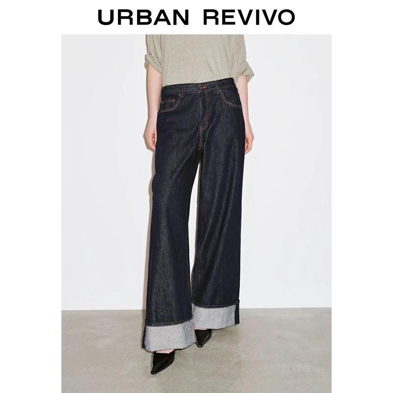 UR2025秋季新款女装潮流丹宁卷边阔腿牛仔长裤UWJ850086