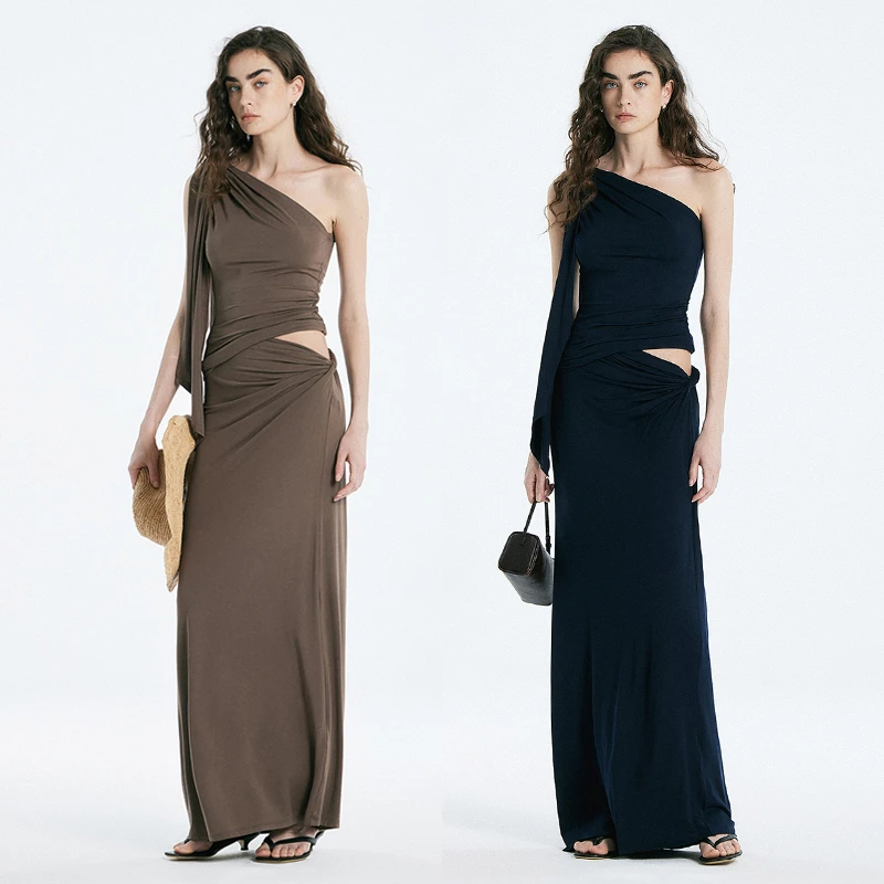 棘光THORNSAURA 莫代尔不对称扭结高弹针织半身裙套装-T2505AW263